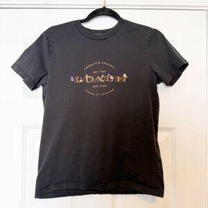 Coach house of leather cotton embroidered graphic logo tee.